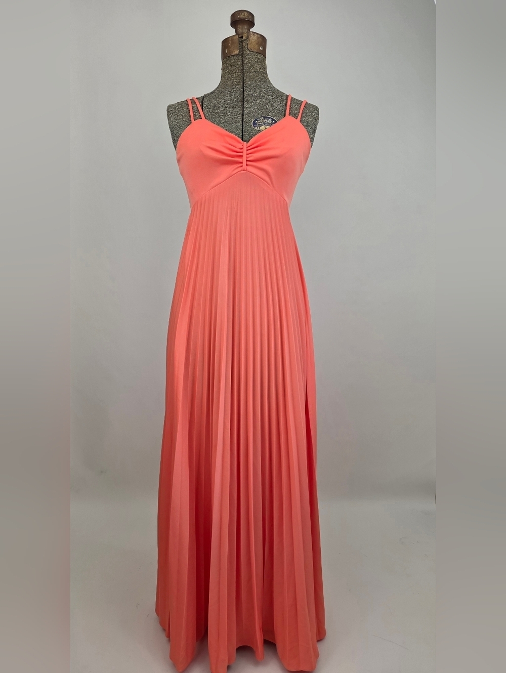Union Made ILGWU Vintage 70's Women's Pink Peach Accordian Pleated Maxi Dress XS